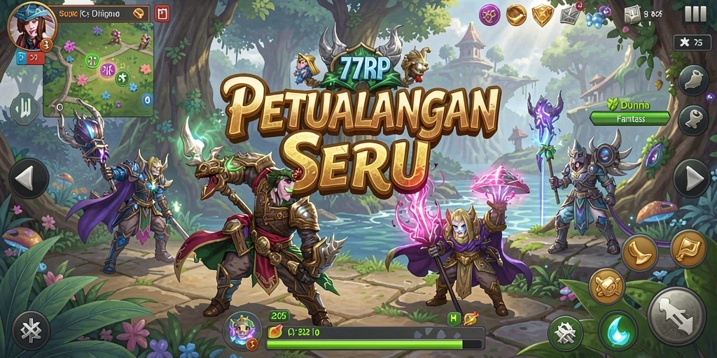 Gameplay seru 77RP dengan pertarungan epik di dunia fantasi.