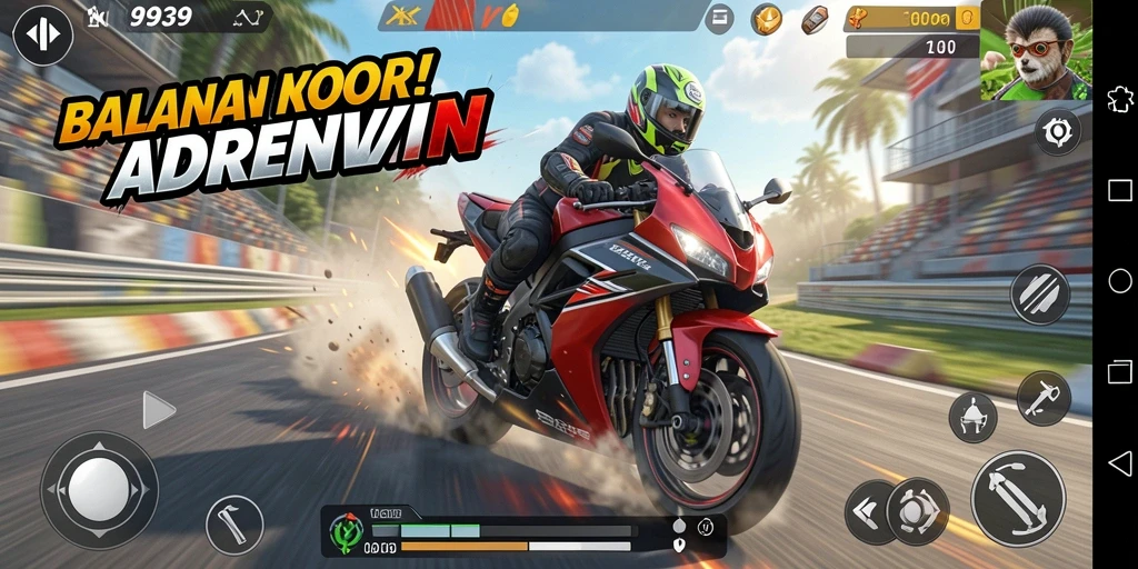 Screenshot gameplay balapan motor yang mendebarkan di 9939.