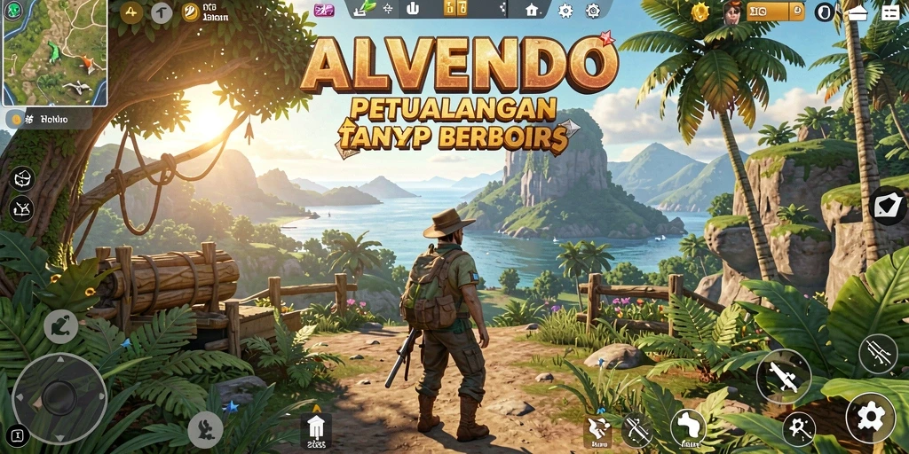 Screenshot ALVENDO menunjukkan panorama dunia terbuka yang menakjubkan dan gameplay yang menantang.