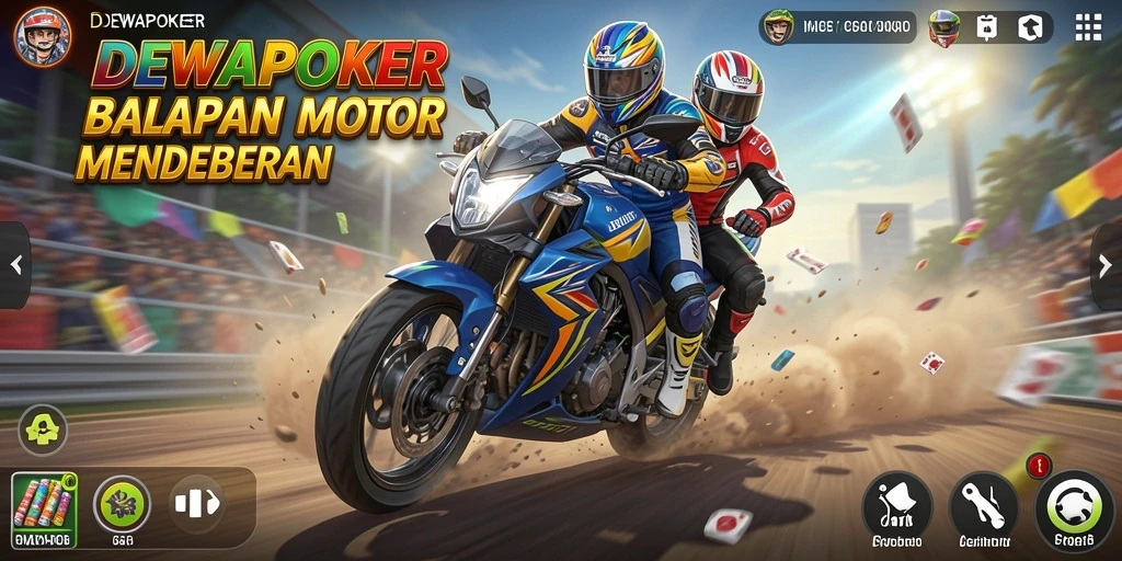 Tangkapan layar DEWAPOKER menampilkan aksi balapan motor yang mendebarkan.