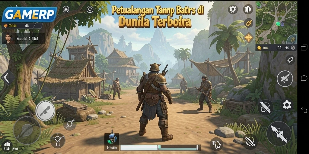 Screenshot utama GAMERP menampilkan petualangan seru di dunia terbuka.