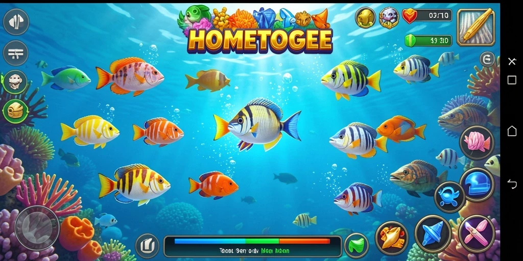 Tampilan gameplay seru dari HOMETOGEL saat menembak ikan.