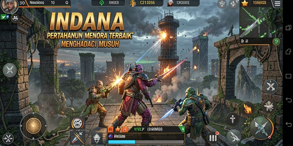 Tampilan gameplay seru INDAAA dalam Tower Defense.