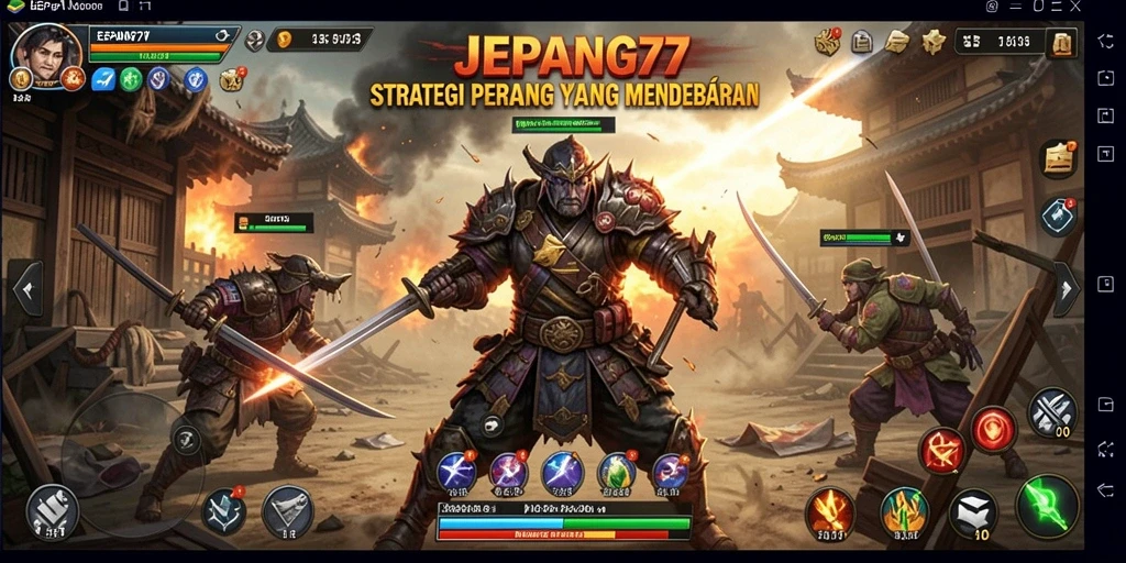 Tampilan gameplay menegangkan dalam JEPANG77 dengan strategi yang kompleks.