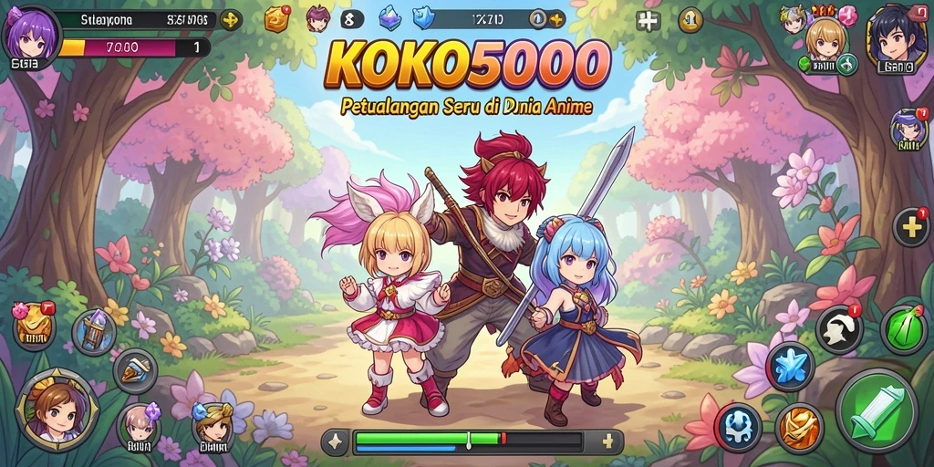 Screenshot KOKO5000 menampilkan karakter anime dalam aksi petualangan.