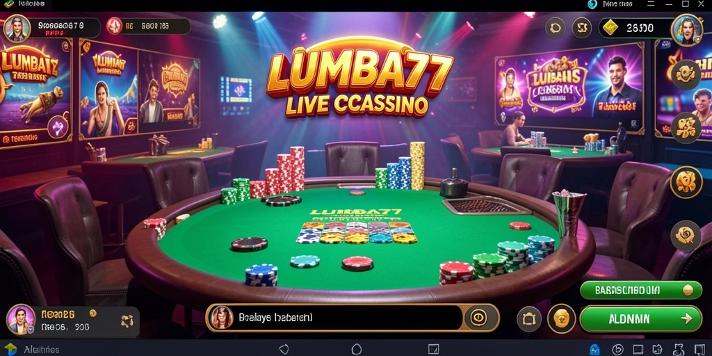 Screenshot gameplay LUMBA77 menampilkan dealer langsung dan meja permainan yang menarik.
