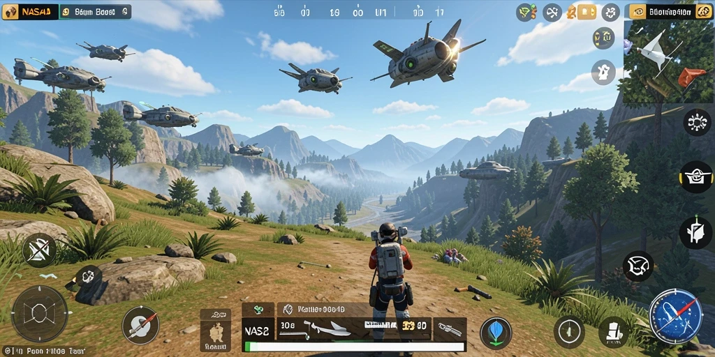 Screenshot gameplay NASA4D yang memperlihatkan dunia terbuka yang menakjubkan.