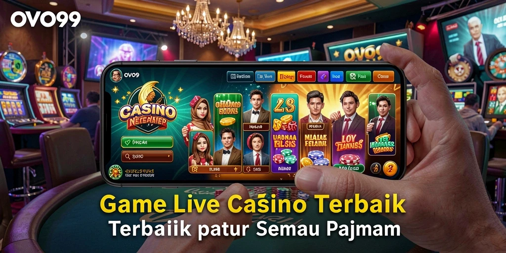 Screenshot OVO99 menampilkan dealer langsung dan gameplay seru.
