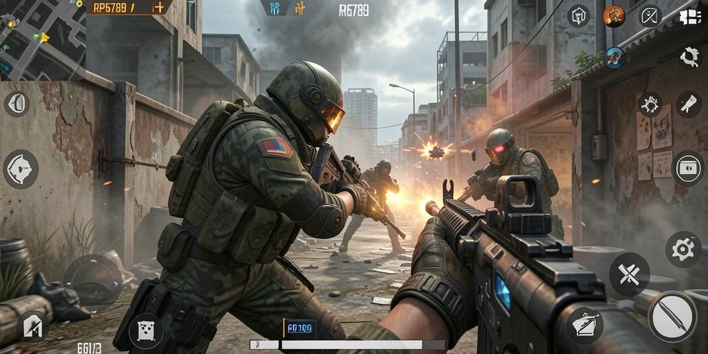 Tampilan gameplay seru dari RP6789 dalam pertempuran FPS.